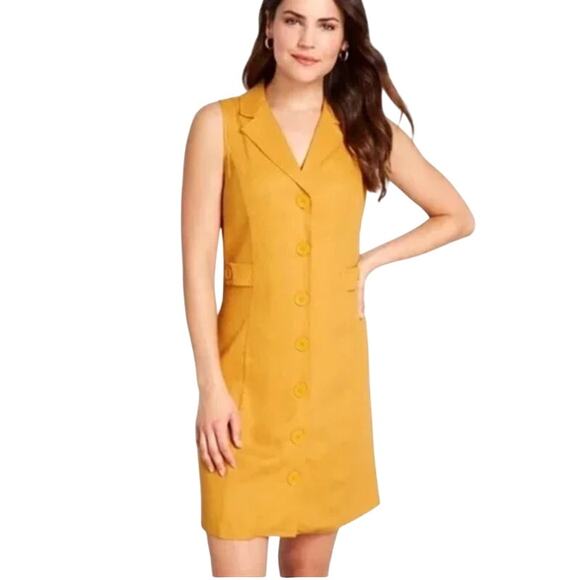 Modcloth Dresses & Skirts - ModCloth Coasting Along Dress Sz 24 Linen Blend Mustard Yellow Button Front Midi